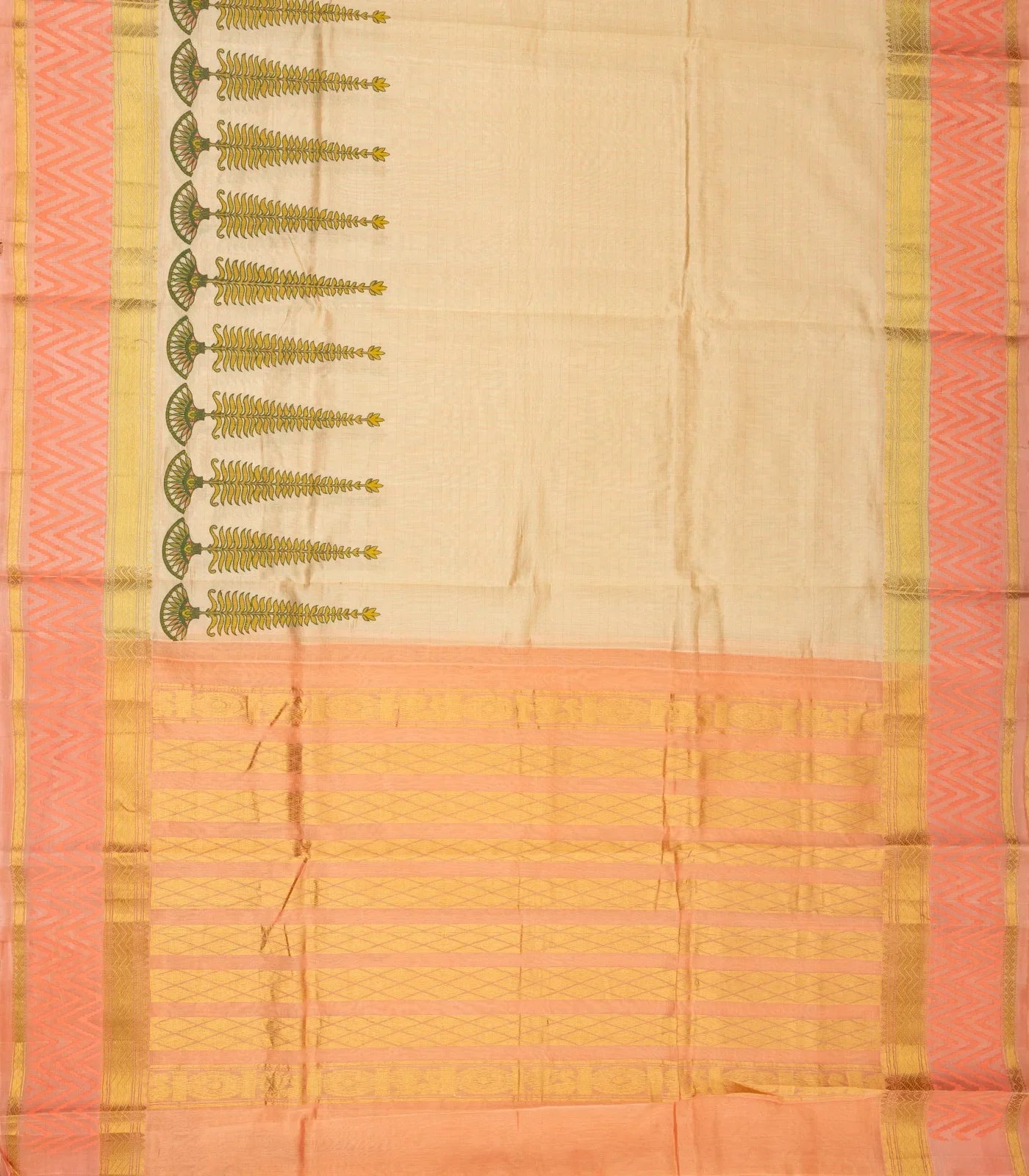 Taupe Handloom Chirala Silk Cotton Saree With Printed Floral Motifs