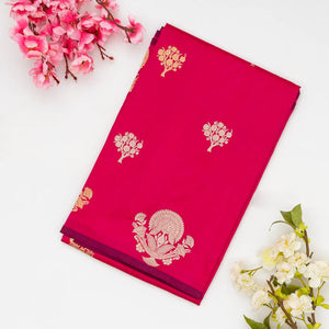 Pink Handloom Banarasi Silk Saree With Floral Buttas