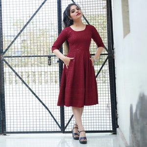 Maroon Partywear Lucknowi Chikankari Rayon Dress