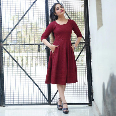 Maroon Partywear Lucknowi Chikankari Rayon Dress