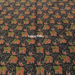 Black Elephant Design Odisha Ikat Sambalpuri Cotton Fabric