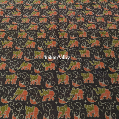 Black Elephant Design Odisha Ikat Sambalpuri Cotton Fabric