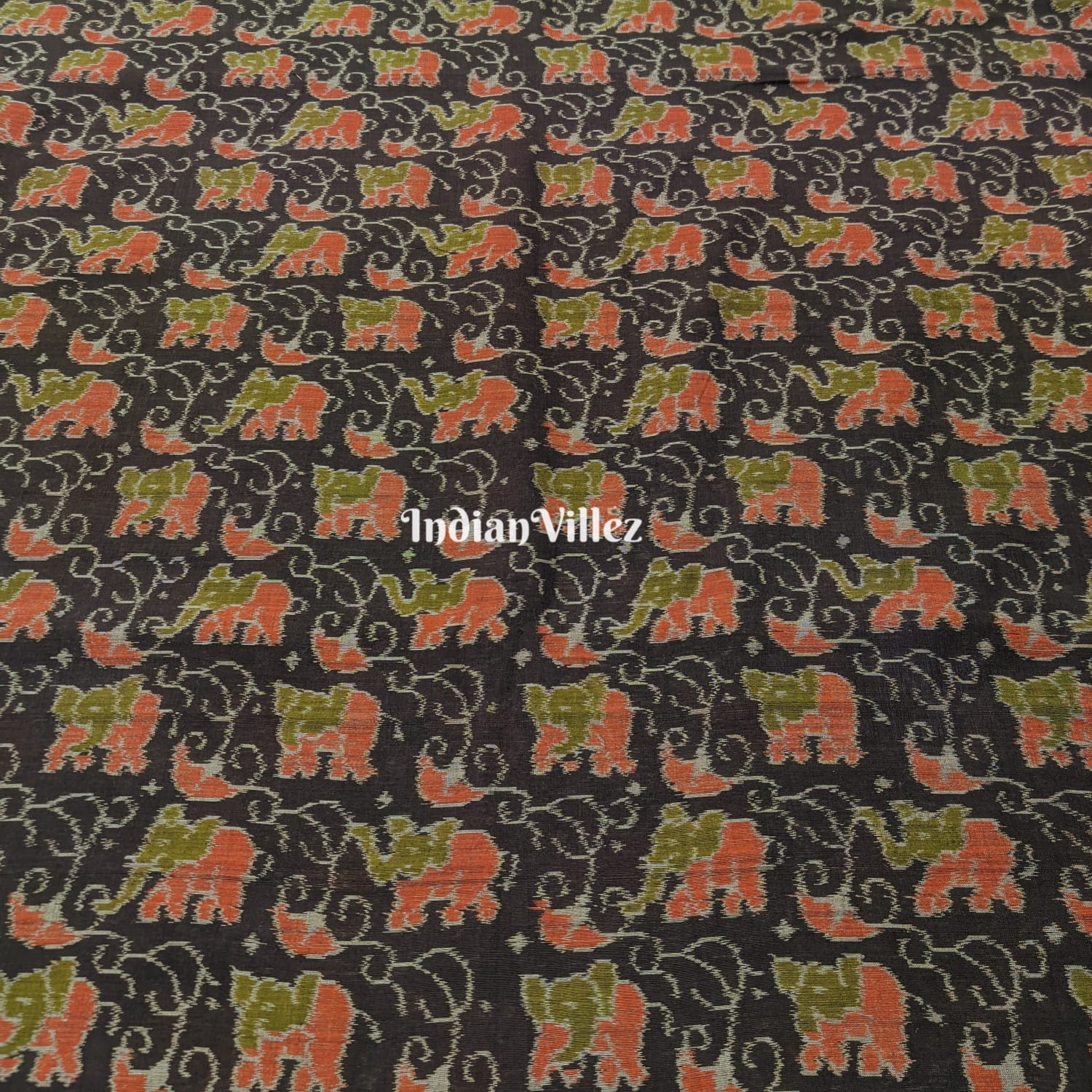 Black Elephant Design Odisha Ikat Sambalpuri Cotton Fabric