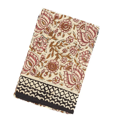 Beige Jaipur Cotton Saree Printed With Pink Floral Motifs