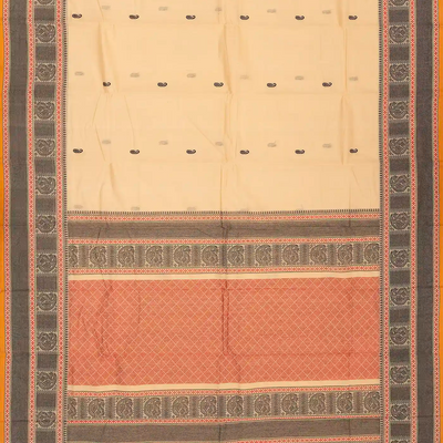 Cream Handloom Kanchi Cotton Saree With Mango Buttas