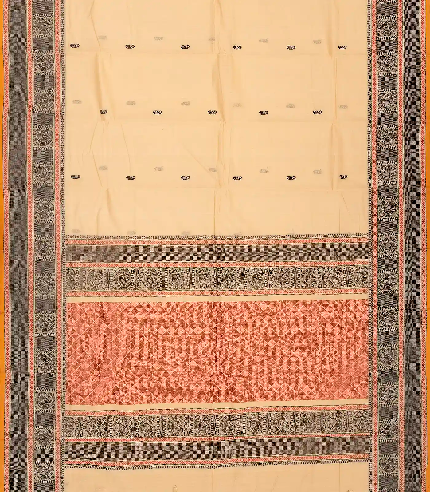 Cream Handloom Kanchi Cotton Saree With Mango Buttas