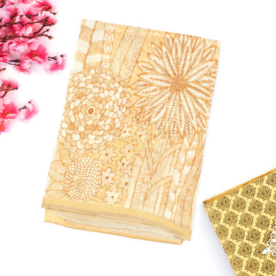 Sandal Handwoven Linen Saree Printed With Flower Motifs