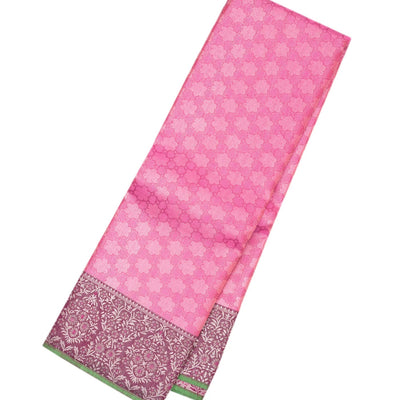 Bubblegum Pink Handloom Kanchipuram Silk Saree With Floral Motifs