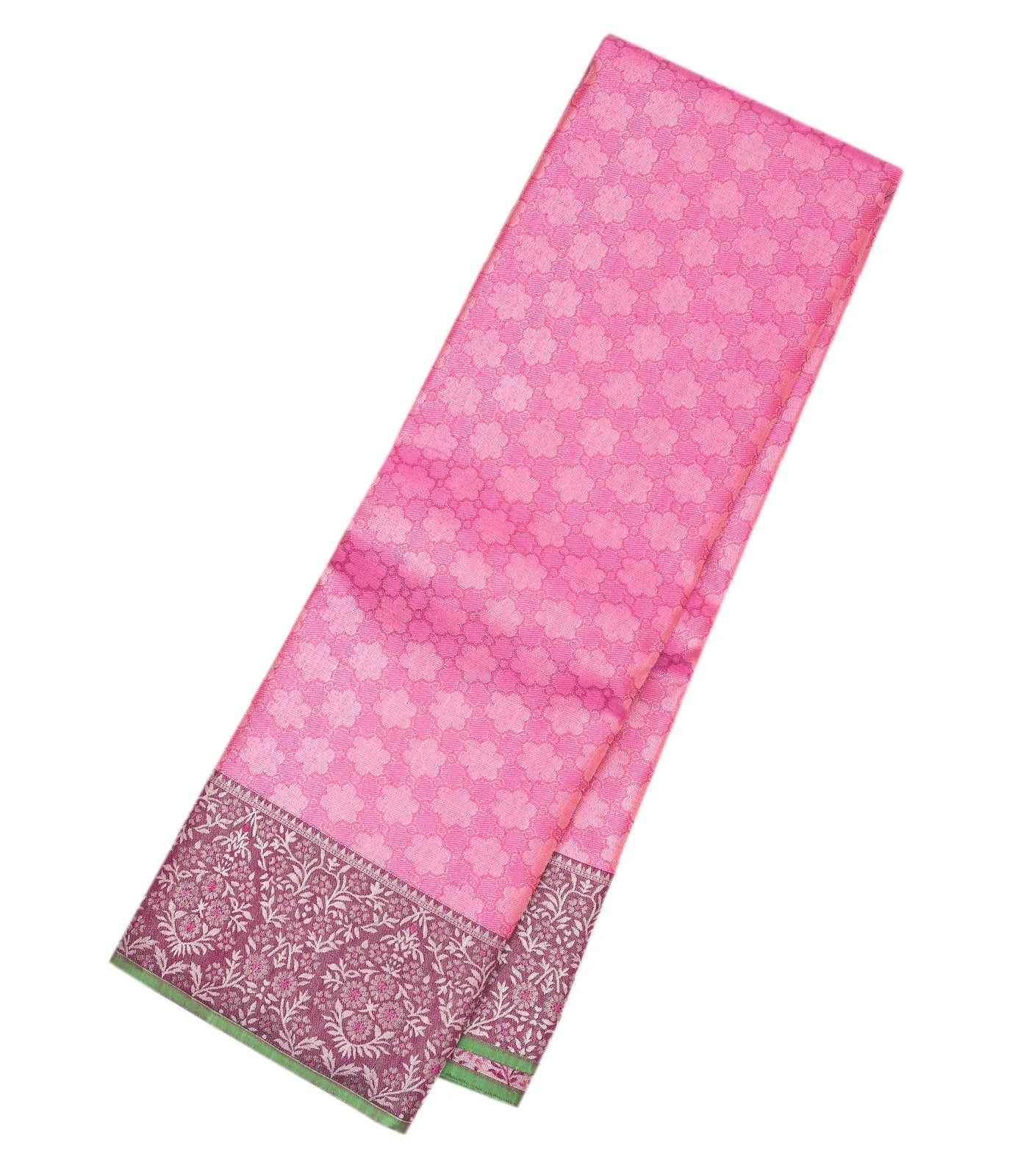 Bubblegum Pink Handloom Kanchipuram Silk Saree With Floral Motifs