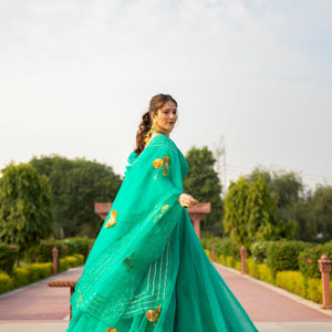 SHALE GREEN ORGANZA LEHENGA