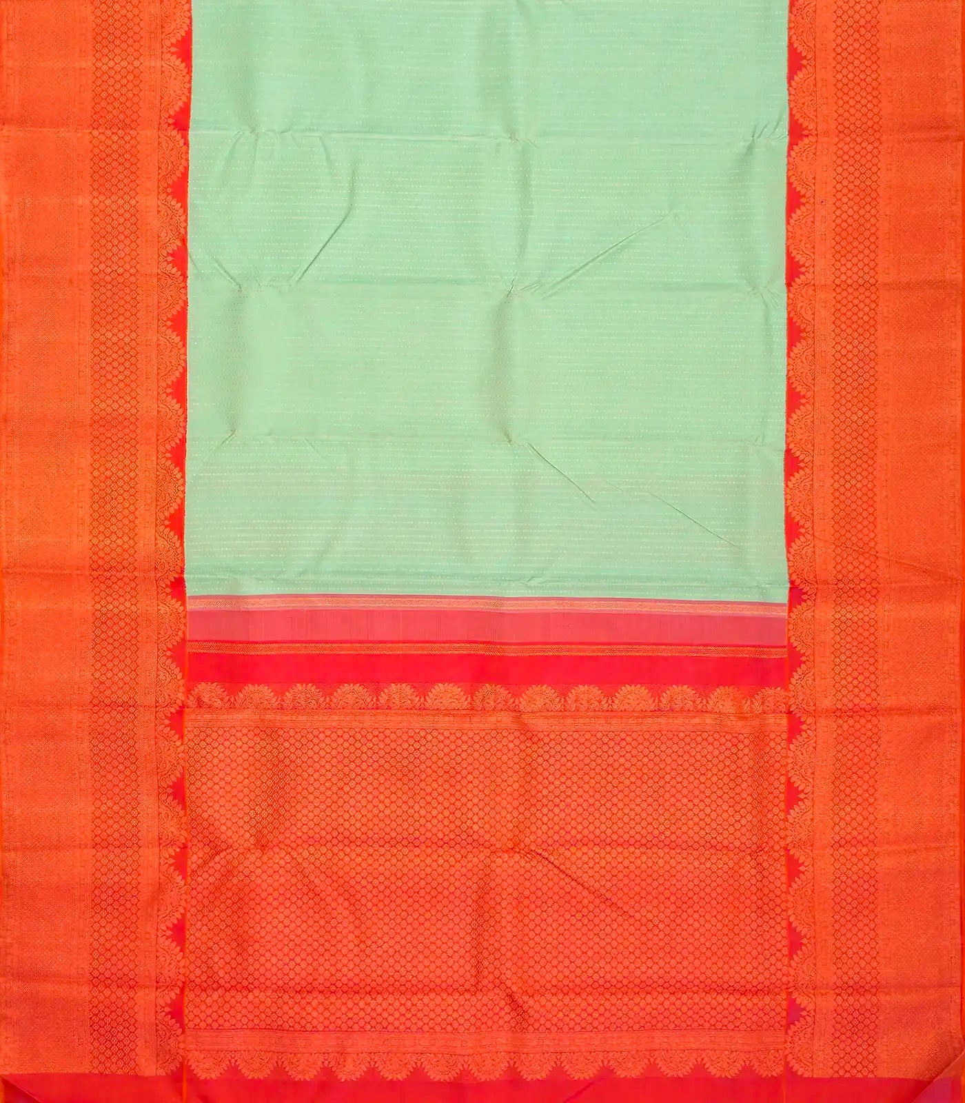 Mint Green Handloom Kanchipuram Korvai Silk Saree With Zari Stripes