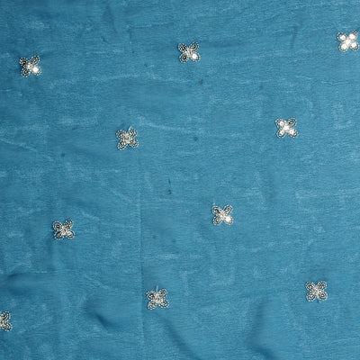 Ethnic Embroidered Flared Kurta with Palazzo & Dupatta - Teal Blue