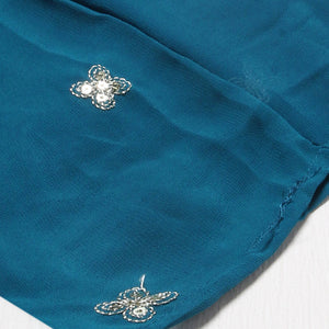 Ethnic Embroidered Flared Kurta with Palazzo & Dupatta - Teal Blue