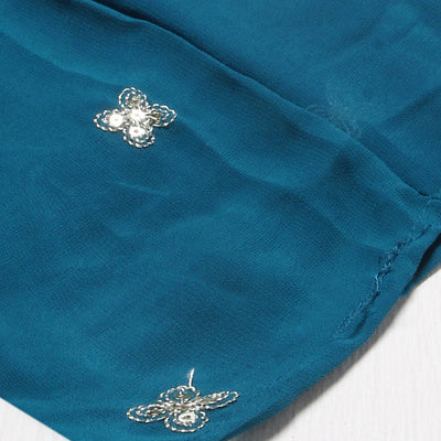 Ethnic Embroidered Flared Kurta with Palazzo & Dupatta - Teal Blue