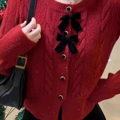 Maya Cute Woolen Sweater with Bow Detail