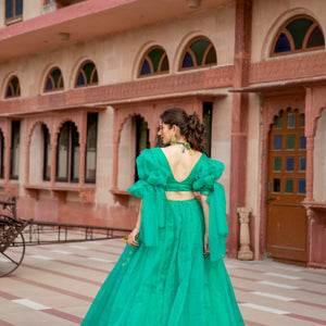 SHALE GREEN ORGANZA LEHENGA