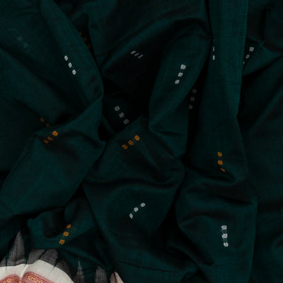 Bottle Green Handloom Orissa Cotton Saree With Button Buttas