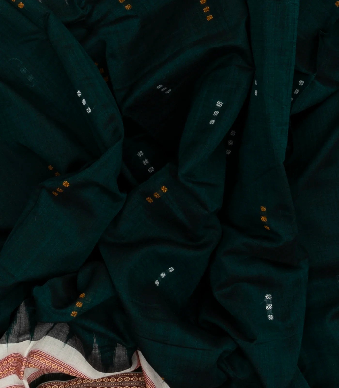 Bottle Green Handloom Orissa Cotton Saree With Button Buttas