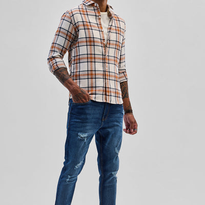 Cream Checks Slim Fit Shirt