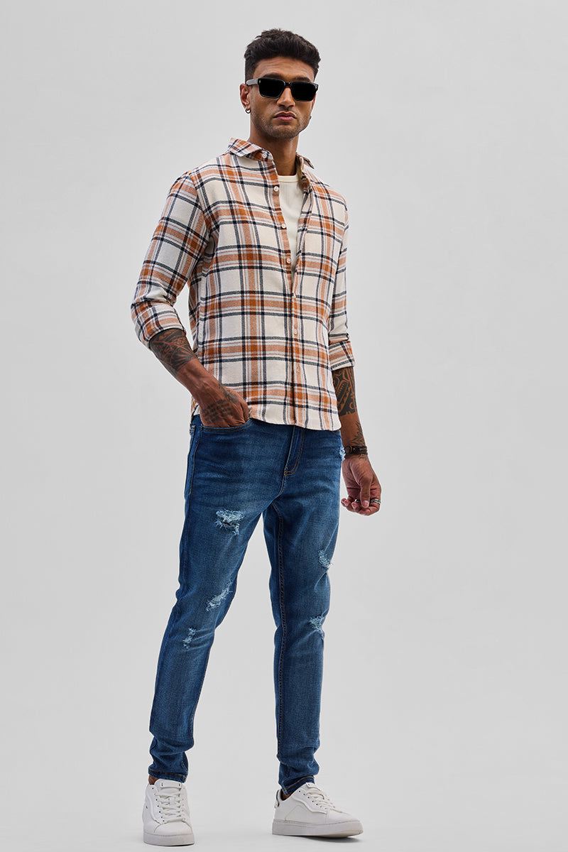 Cream Checks Slim Fit Shirt