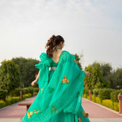 SHALE GREEN ORGANZA LEHENGA