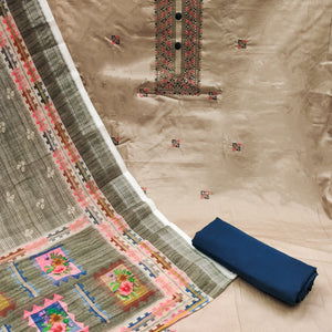 Chikoo Sequins Embroidered Pure Cotton Dress Material