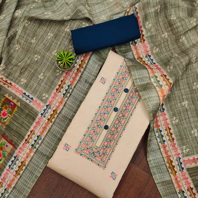 Chikoo Sequins Embroidered Pure Cotton Dress Material