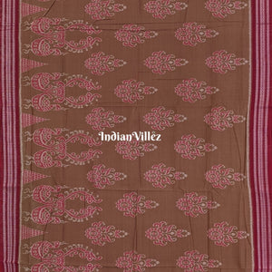 Bronze Peacock & Flower Motif Sambalpuri Cotton Saree