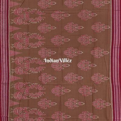 Bronze Peacock & Flower Motif Sambalpuri Cotton Saree