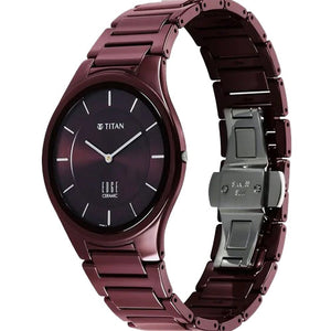Titan Wine Ceramic Quartz Analog Maroon Dial Ceramic Strap Watch For Men 40.5mm 1696QC19