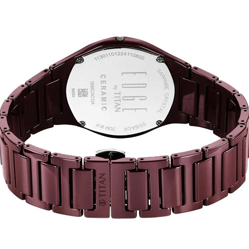 Titan Wine Ceramic Quartz Analog Maroon Dial Ceramic Strap Watch For Men 40.5mm 1696QC19