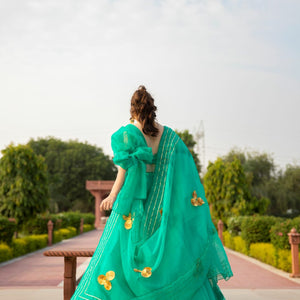SHALE GREEN ORGANZA LEHENGA