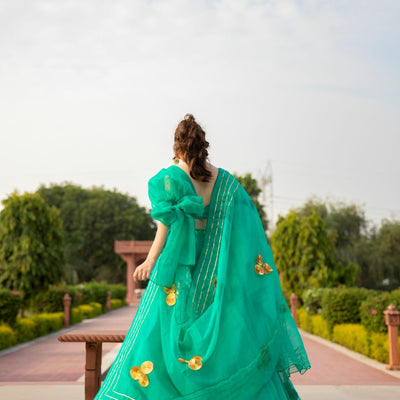 SHALE GREEN ORGANZA LEHENGA