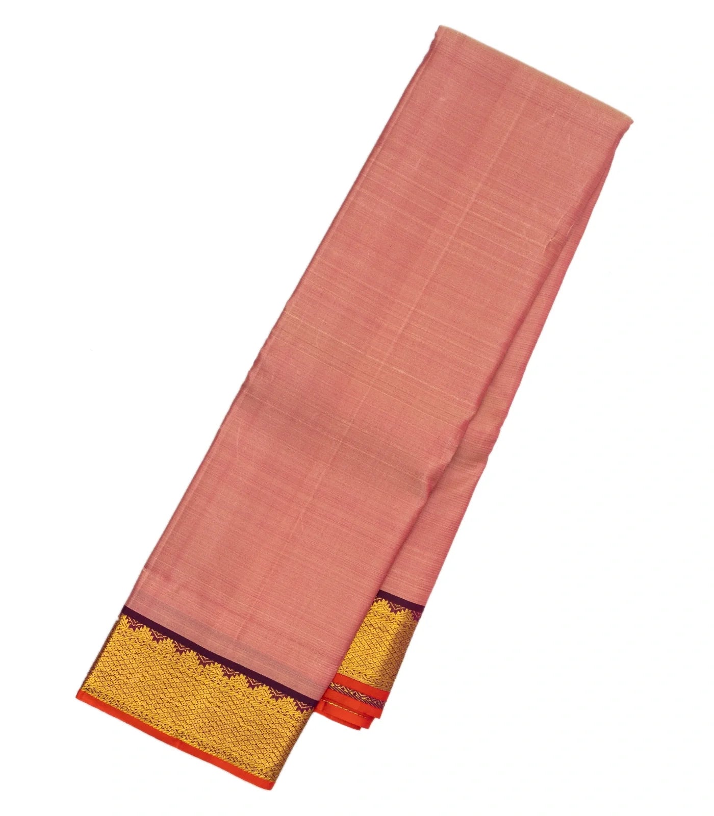 Dusty Pink Handloom Kanchipuram Silk Saree With Contrast Zari Border