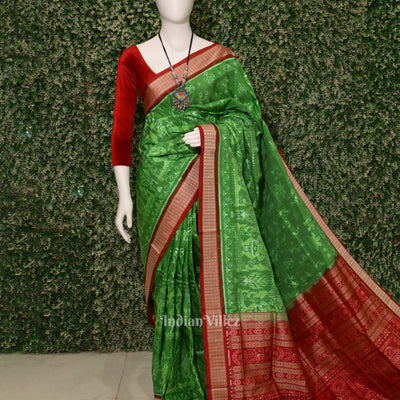 Green Odisha Ikat Tribal Exclusive Sambalpuri Silk Patta Saree