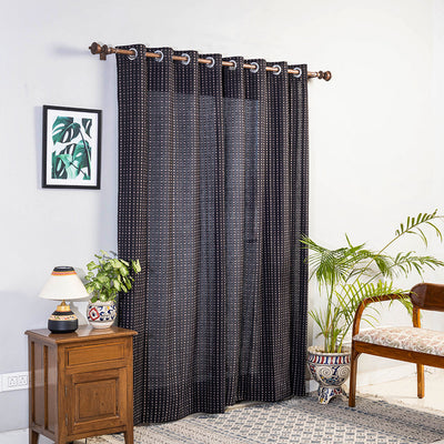 Black - Jacquard Weave Cotton Door Curtain (7 x 3 Feet) (single piece)