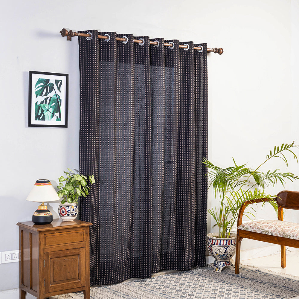 Black - Jacquard Weave Cotton Door Curtain (7 x 3 Feet) (single piece)