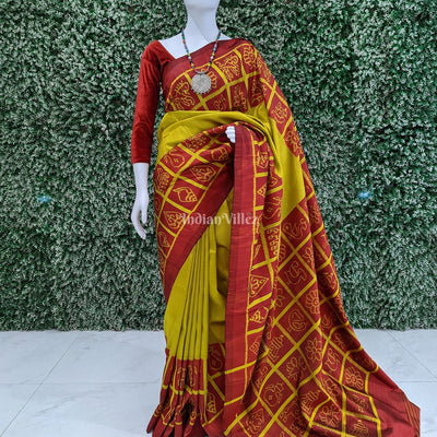 Red Yellow Nabakothi Contemporary Designer Silk Saree