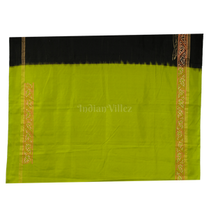 Black with Parrot Green Doli Barat/Palki Theme Hand-Painted Pattachitra Saree
