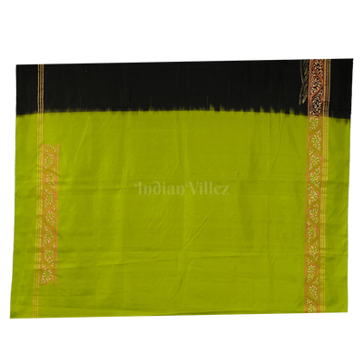 Black with Parrot Green Doli Barat/Palki Theme Hand-Painted Pattachitra Saree