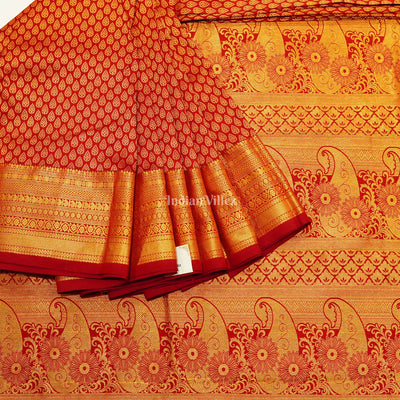 Exclusive Red With Golden Body Work Pure Kanjivaram Silk Saree