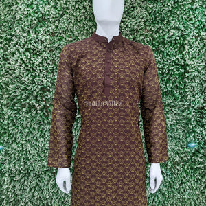 Coffe Sambalpuri Ikat Cotton Kurta For Men