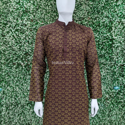 Coffe Sambalpuri Ikat Cotton Kurta For Men