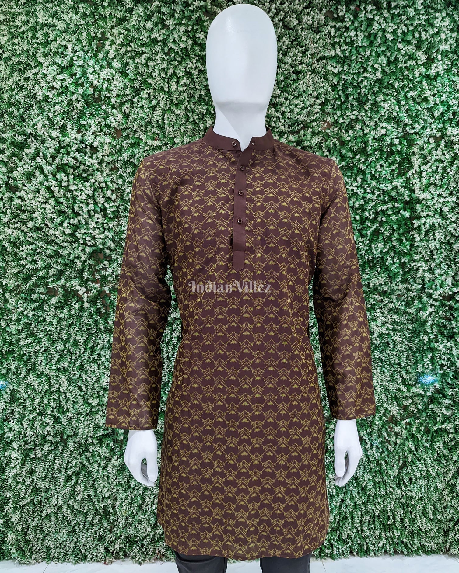 Coffe Sambalpuri Ikat Cotton Kurta For Men