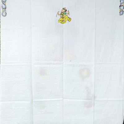 White Radha Krisha Pattachitra Kurti Cotton Dress Material (Pre Order)