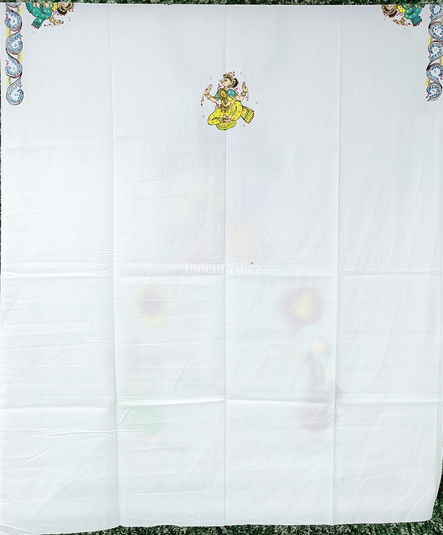 White Radha Krisha Pattachitra Kurti Cotton Dress Material (Pre Order)