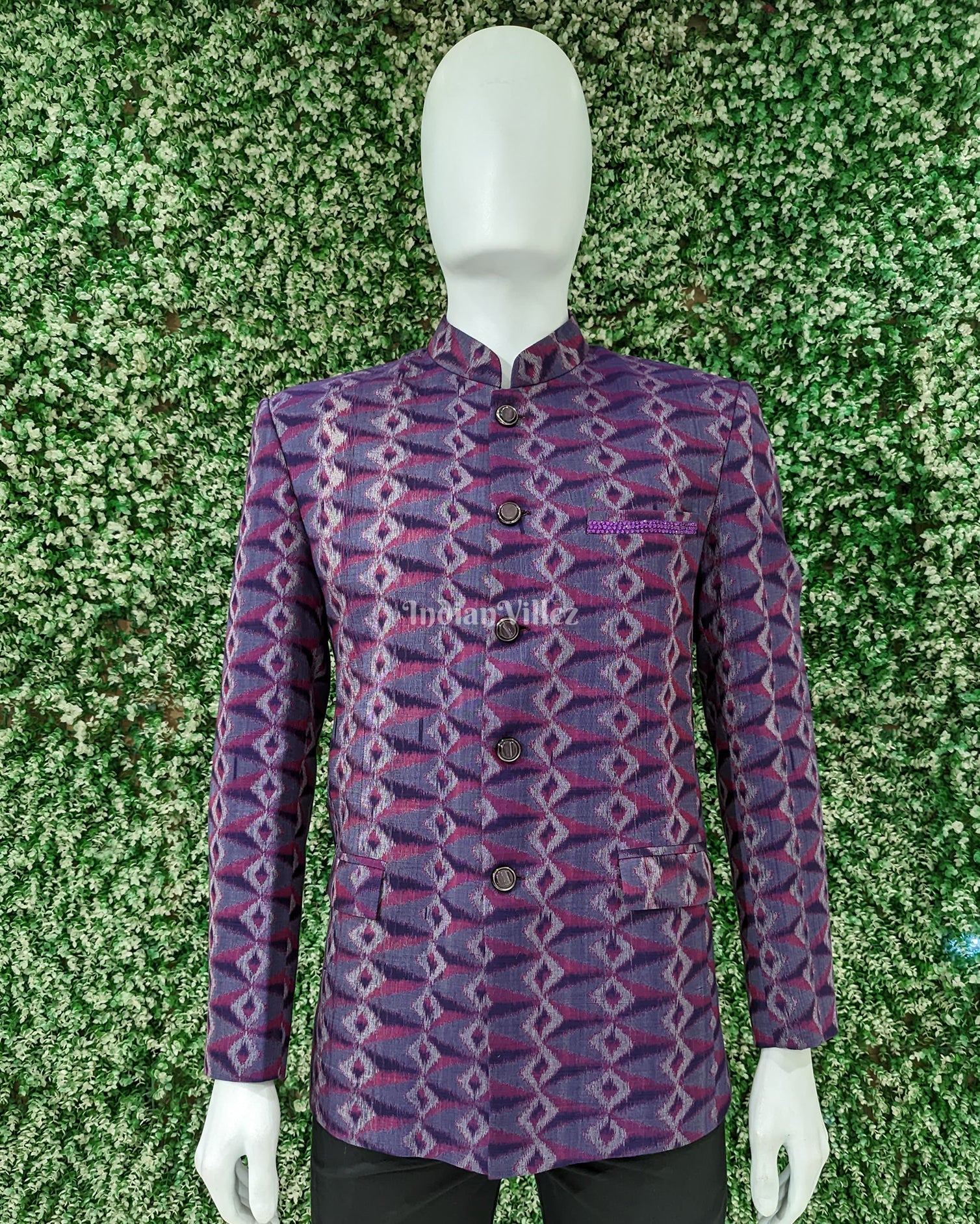 Maroon Grey Jodhpuri bandhgala Odisha Ikat Men's Casual Blazer