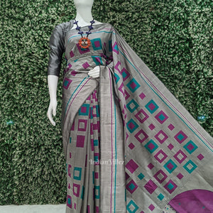 Gray Odisha Ikat Contemporary Designer Saree