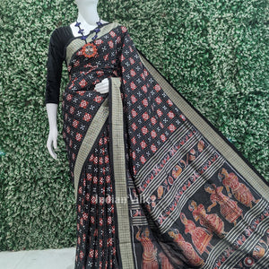 Black Red Body Pasapali Design Sambalpuri Silk Saree