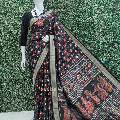Black Red Body Pasapali Design Sambalpuri Silk Saree